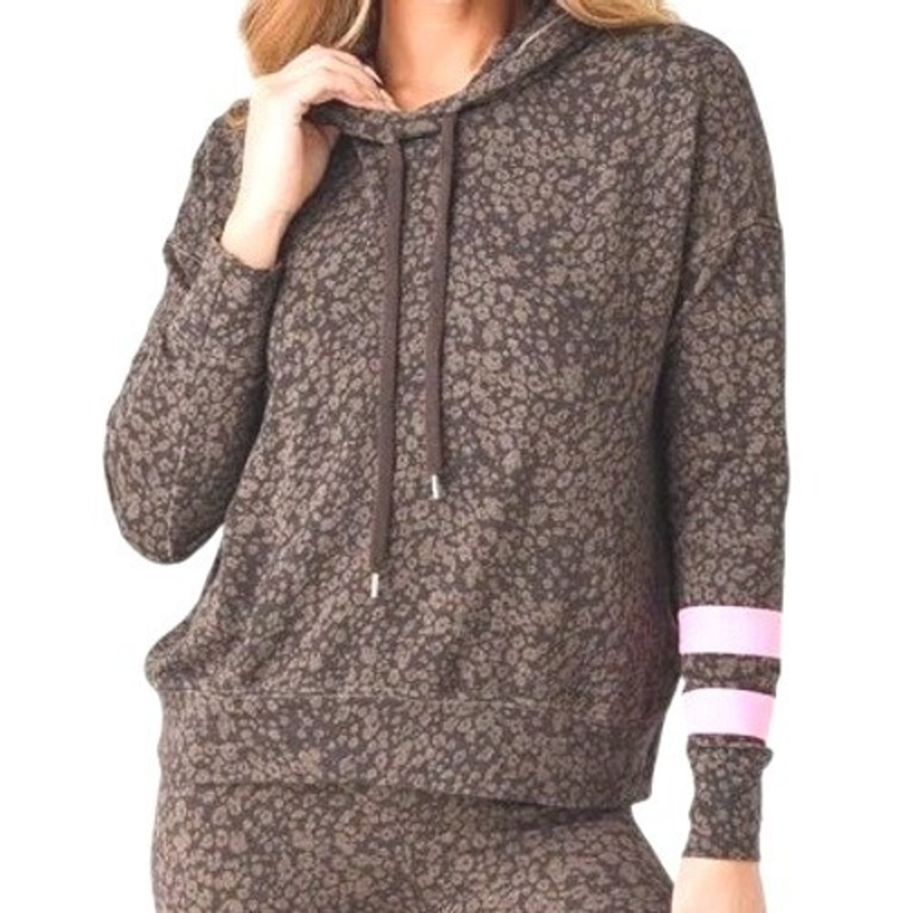 Sundry Floral Print Hoodie Sweatshirt Pink Stripe Sleeve Pullover‎ Size M NWT